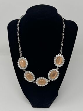 Peach Statement Necklace Silver Fishhook Earrings Glowing Summer Jewelry Set Mom